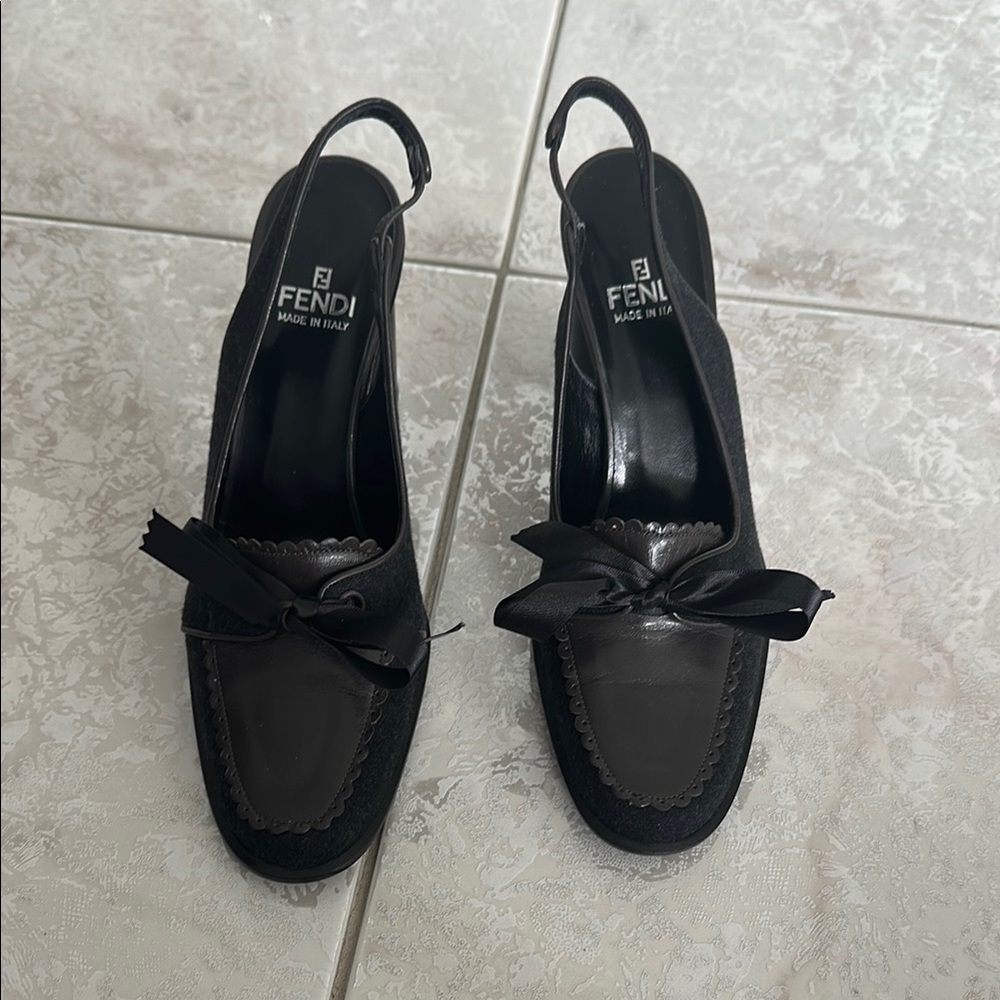 VINTAGE Fendi Mixed Material Slingback Shoes